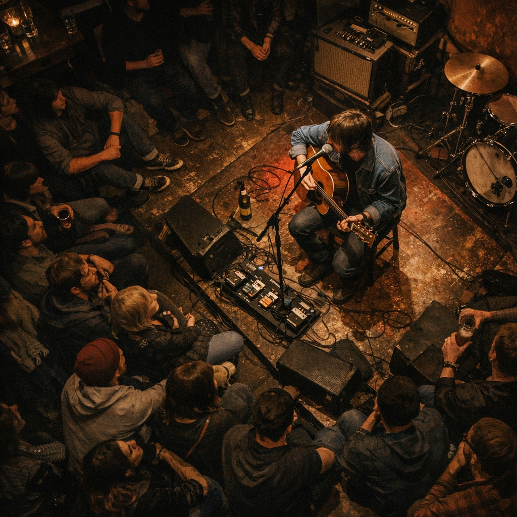 indie artist performing at a small venue in Germany
