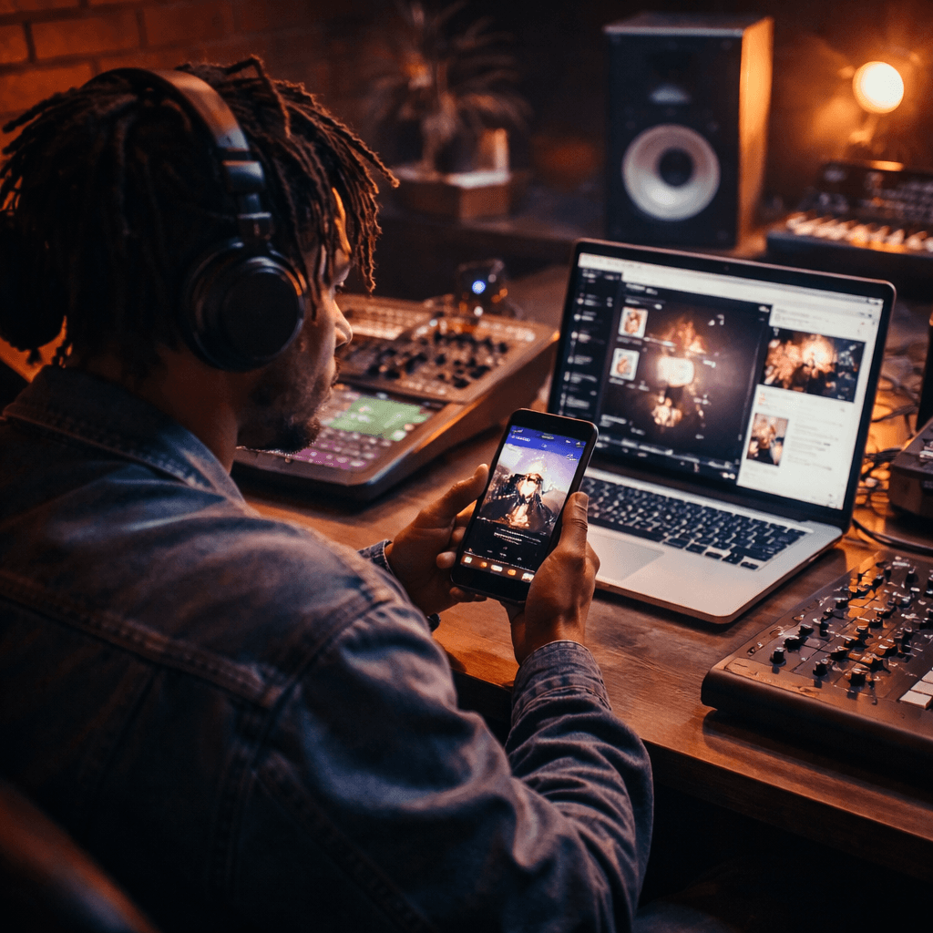 artist promoting music on social media platforms