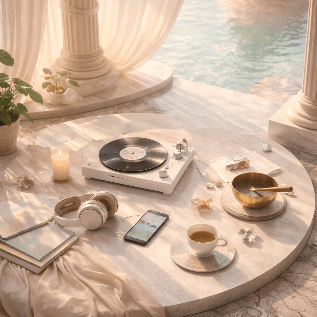 serene neoclassical music environment with calming visuals